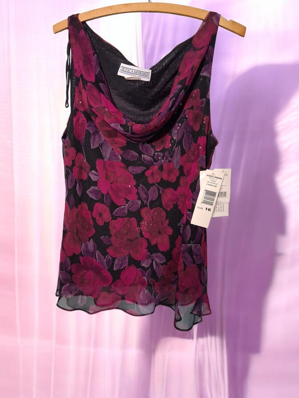 Jessica Howard Black & Burgundy Floral Cowl Neck Camisole